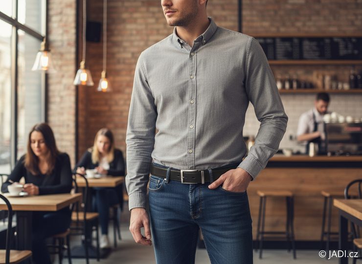 Kožený opasok čierny so striebornou sponou 32 mm