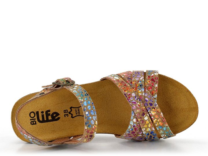 BIO Life kožené sandály na klínu béžové/barevné 1715.24/440