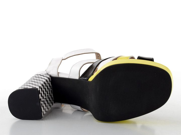Fly London sandály na podpatku white/black/lemon P145455002