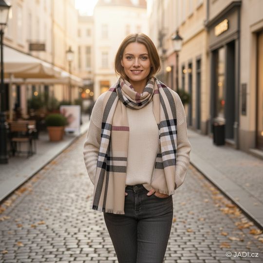 Fraas šál s kostkovaným vzorem béžový 631114-170