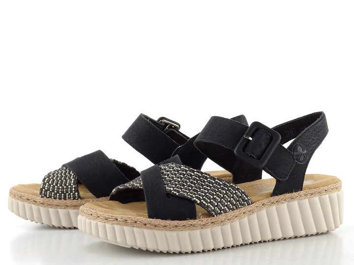 Rieker sandály na klínku černé 69269-00