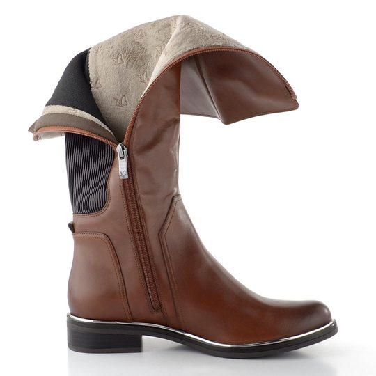 Caprice hnědé kozačky XL Shaft Cognac Comb 9-25523-41