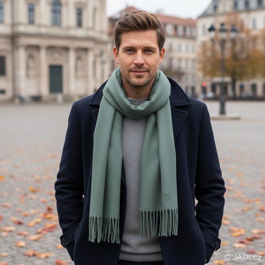 Bugatti pánský kašminkový šál šedozelený 630300-770