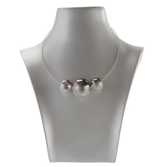 Náhrdelník/struna se třemi skleněnými bublinami kouřová+duhový pokov