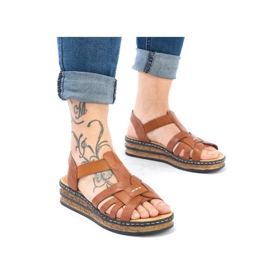 Rieker hnědé sandály na klínku 62918-22