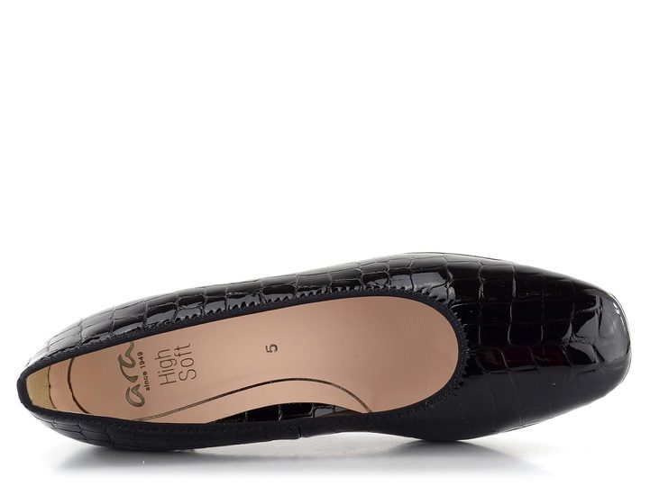 Ara širší dámské lodičky lakované kroko černé Graz 12-11838-26