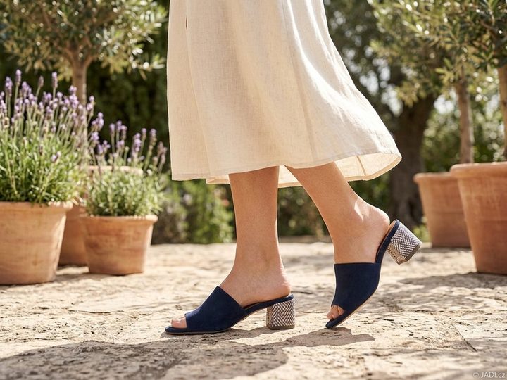 Tamaris kožené pantofle na podpatku Navy Suede 1-27204-42