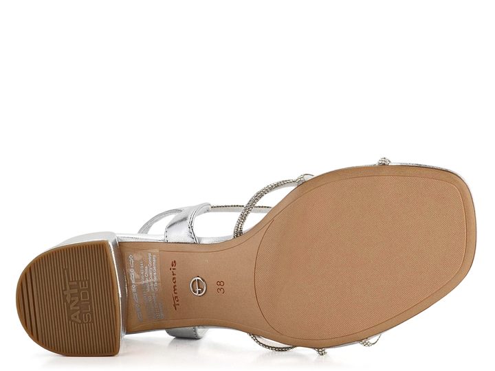 Tamaris metalické páskové sandály na podpatku Silver 1-28236-42
