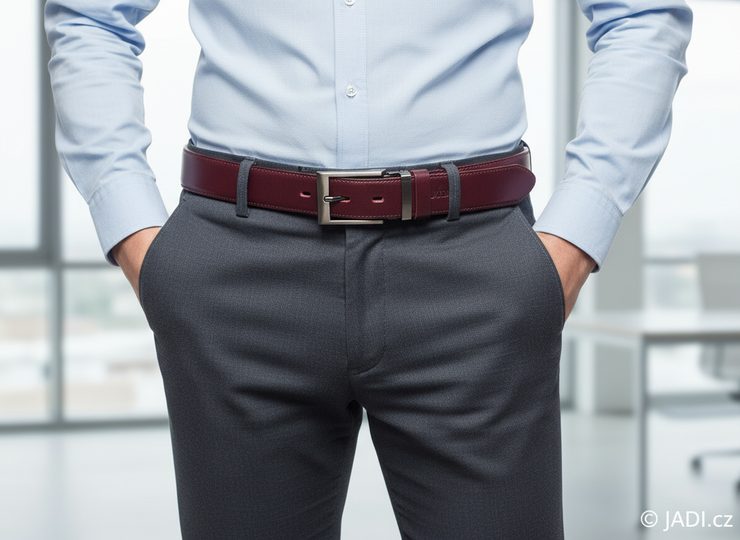 Kožený opasek vínový s leštěnou sponou 32 mm