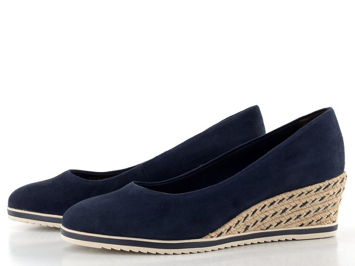 Tamaris kožené lodičky na klínu navy 1-22303-42