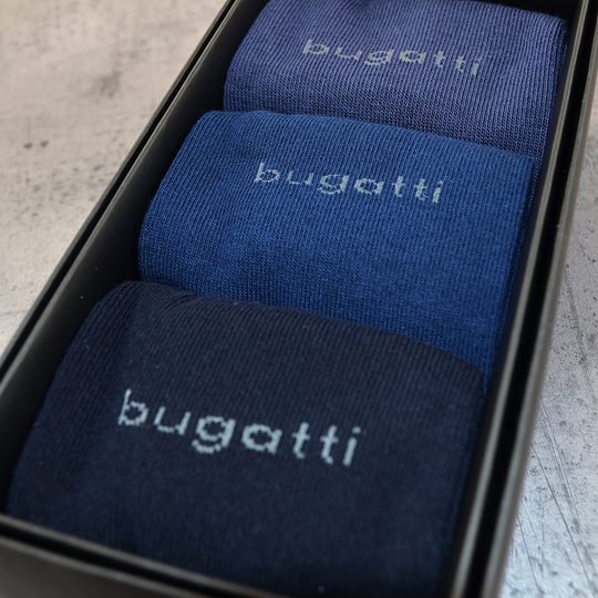 Bugatti hladké ponožky tmavě modré+indigo 3pack/box 6803X