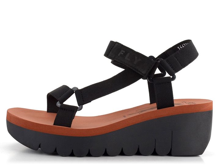 Fly London páskové sandály na klínu černé Yefa P144726000