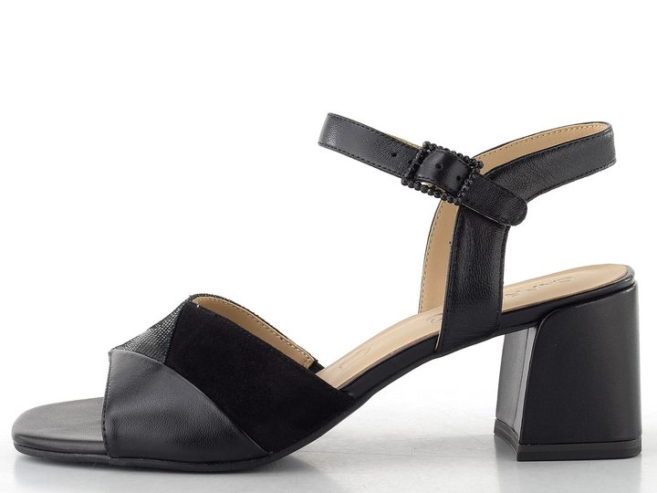 Caprice kožené sandály na podpatku black comb 9-28301-46