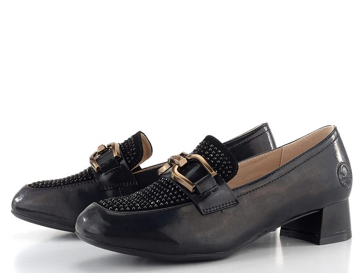 Rieker elegantní polobotky na podpatku lakované černé 45055-00