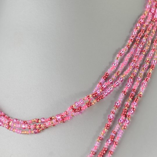 Náhrdelník rokajl dlouhý s uzlem růžový