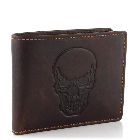 Pánská peněženka s ražbou lebky temně hnědá 66-3701/M
