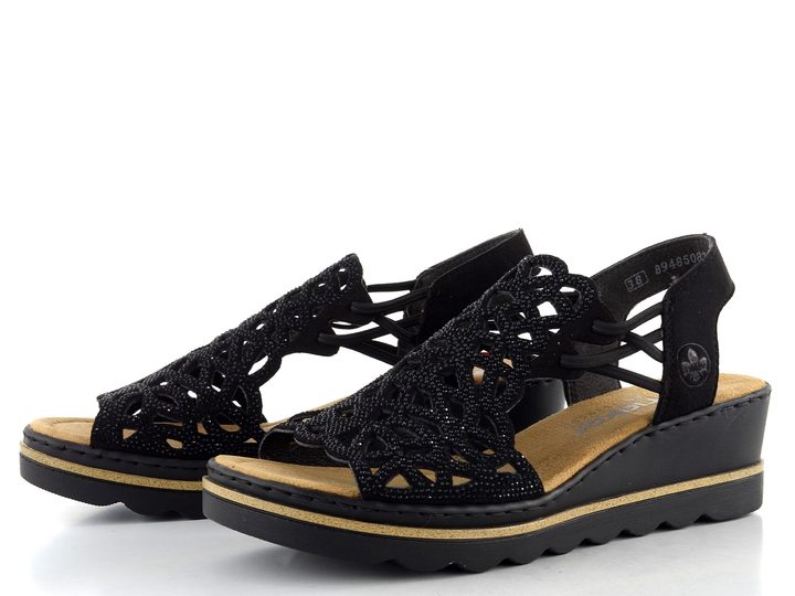 Rieker sandály s klínkem černé 67465-00