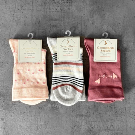 Dámské ponožky se zdravotním lemem 3 páry červená/oranžová/sv.šedá 39545