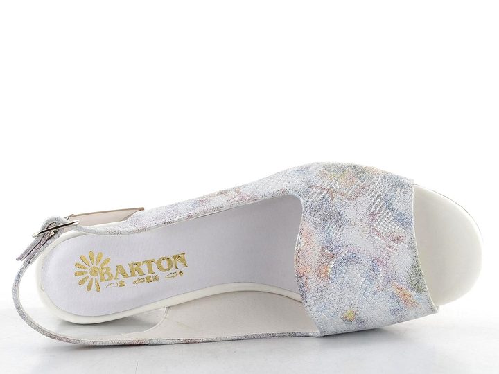 Barton metalické sandály na podpatku šedé/barevný vzor 25141