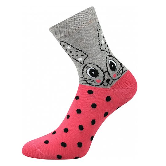 Komfortní ponožky barevné s obrázky růžová/šedá 3 páry