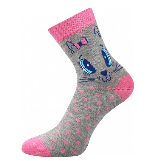 Komfortní ponožky barevné s obrázky růžová/šedá 3 páry