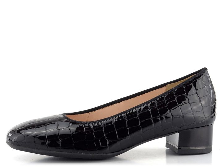 Ara širší dámské lodičky lakované kroko černé Graz 12-11838-26