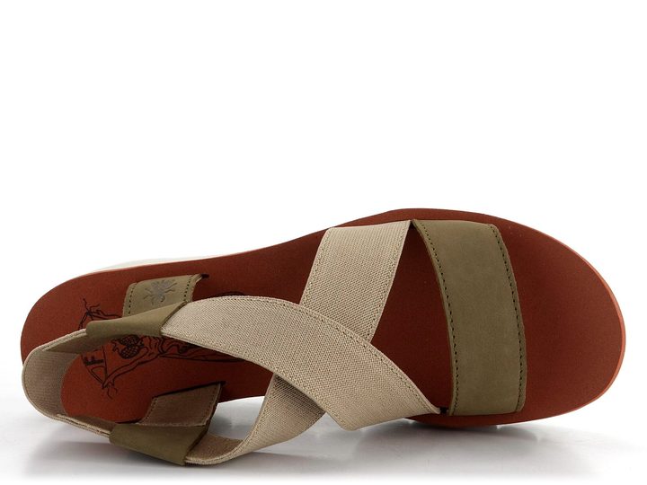 Fly London páskové sandály na klínu béžové Yabi P144922011