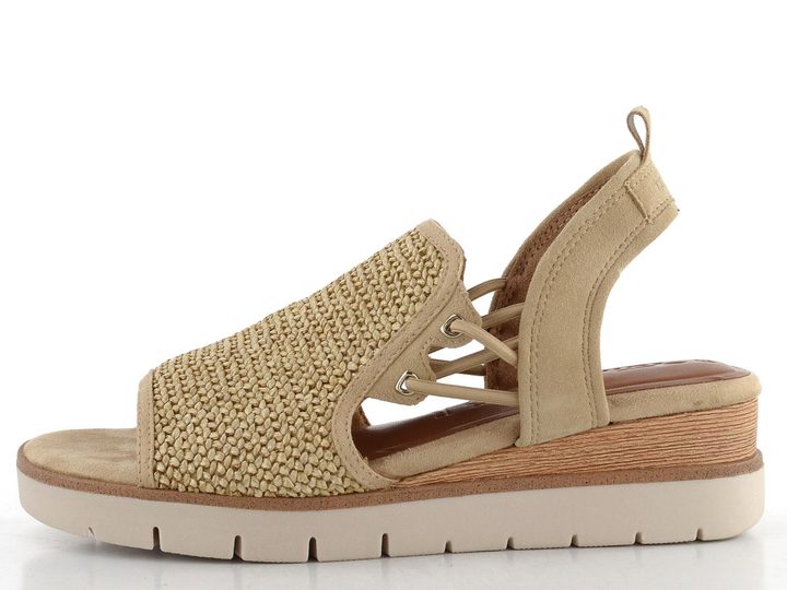 Tamaris sandále s gumičkami a klinom Tan 1-28240-44