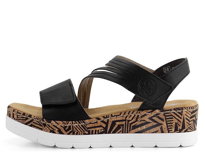 Rieker sandály na platformě s klínem černé/potisk V3964-01