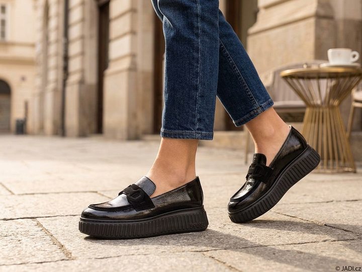Wonders lakované mokasíny na platformě negro A-5203