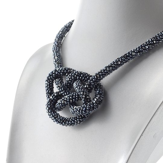 Náhrdelník rokajl uzel šedý hematit