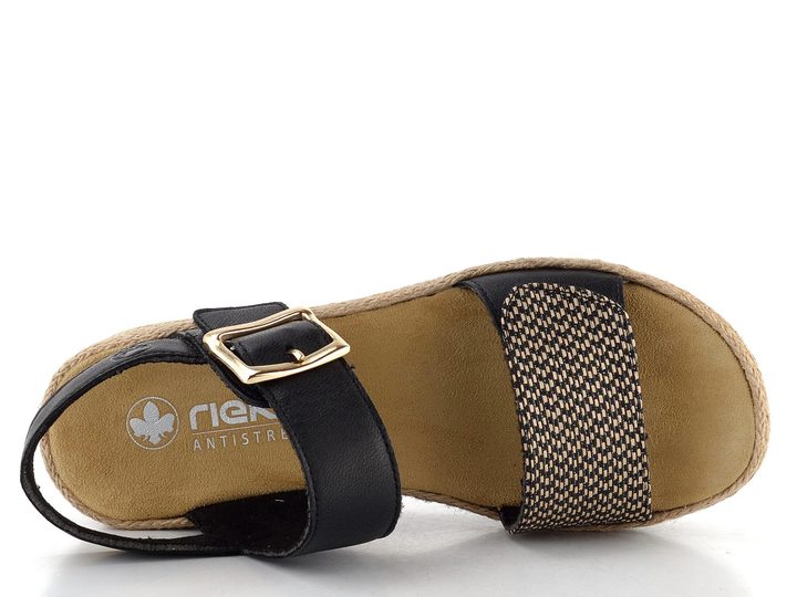 Rieker sandále na platforme s klinon čierne V0951-00