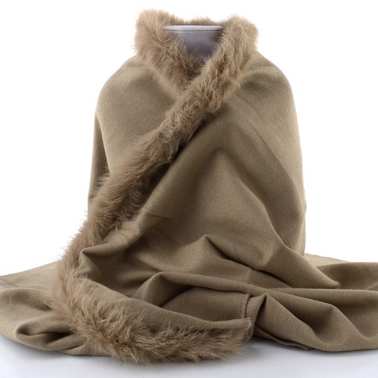 Fraas pončo s kožešinkovým lemem taupe 631206-887