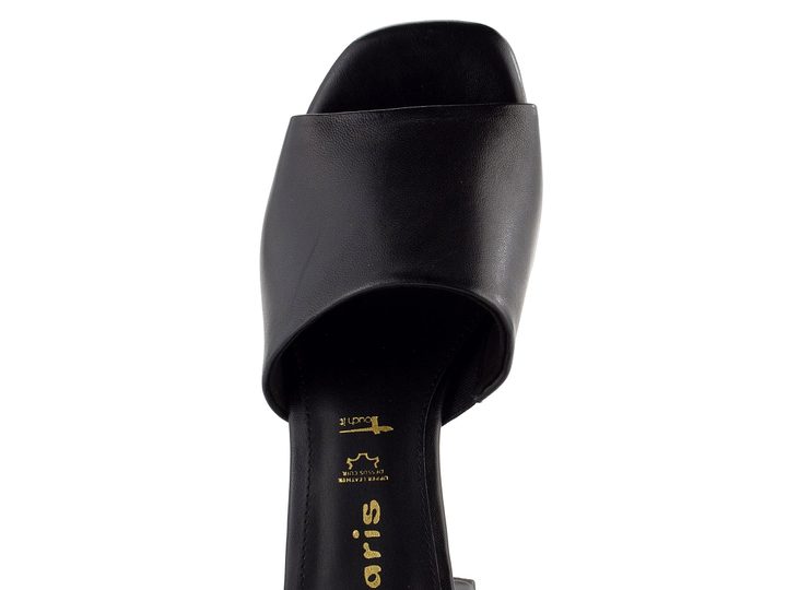 Tamaris kožené šľapky na podpätku Black 1-27204-42