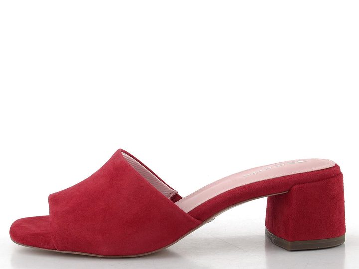 Tamaris kožené pantofle na podpatku red suede 1-27204-42