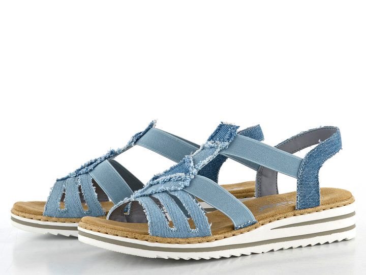 Rieker sandále na kline svetlo modré V0678-12