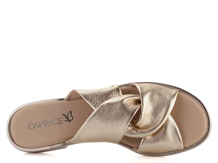 Caprice metalické kožené pantofle Platin 9-27100-42