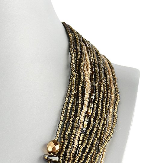 Náhrdelník rokajl hnedý/zlatý