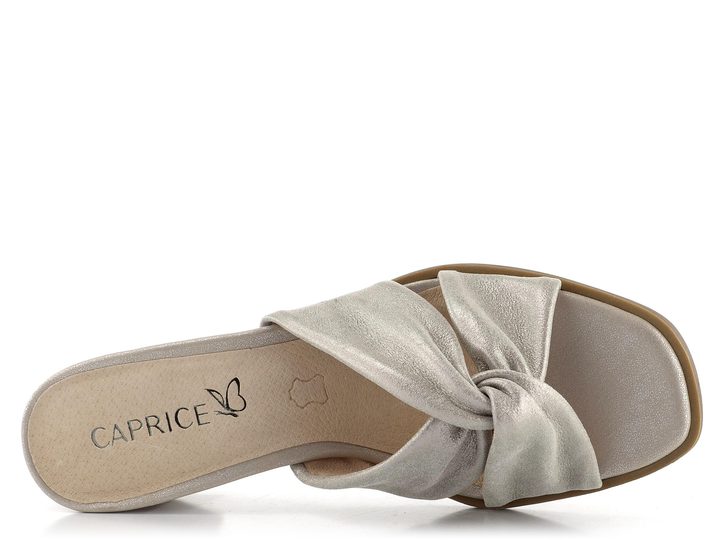 Caprice kožené šľapky na podpätku Stone Metallic 9-27204-20