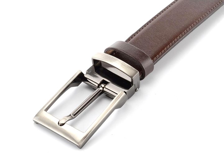 Kožený opasek tmavě hnědý se stříbrnou sponou 32 mm