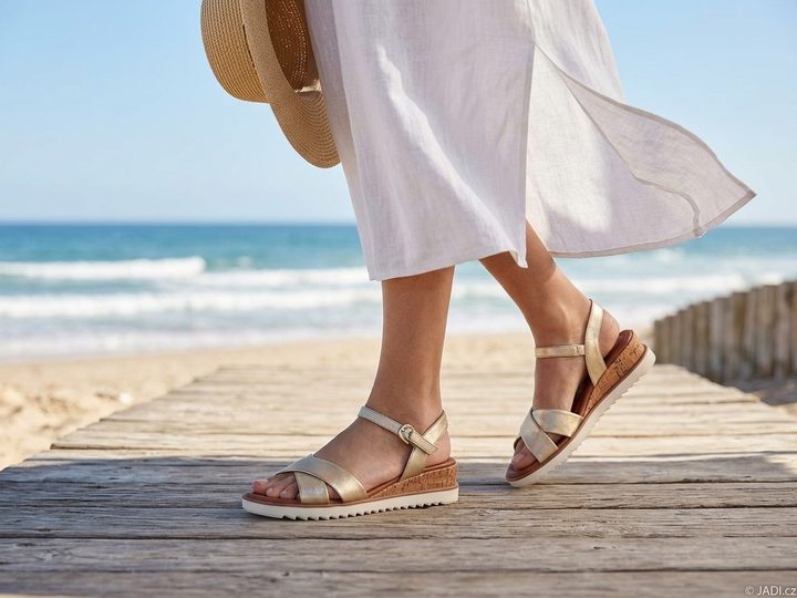 Tamaris sandály na klínku Light Gold 1-28106-42