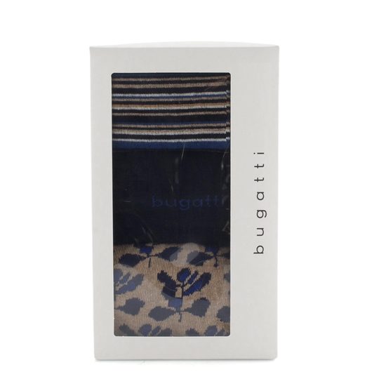 Bugatti ponožky v krabičce modré/béžové vzorované 3pack/box 6394X