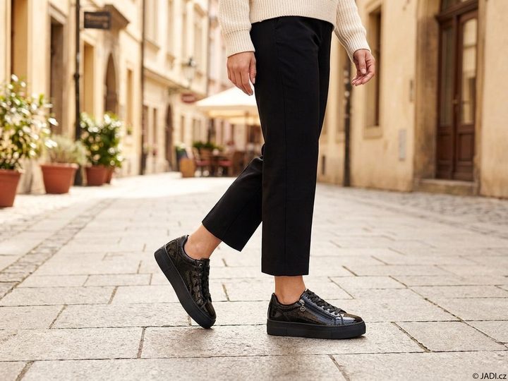 Tamaris tenisky na platformě black patent 1-23313-41