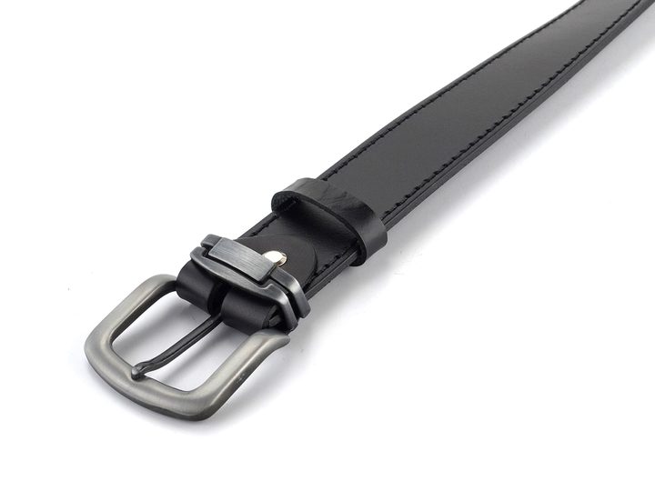 Černý kožený opasek se štepem 38 mm Jeans 09/1