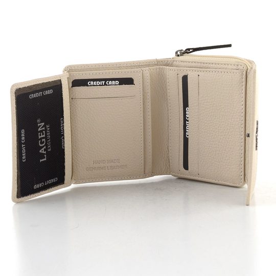 Dámska kožená peňaženka so zipsovým vreckom off white LG003