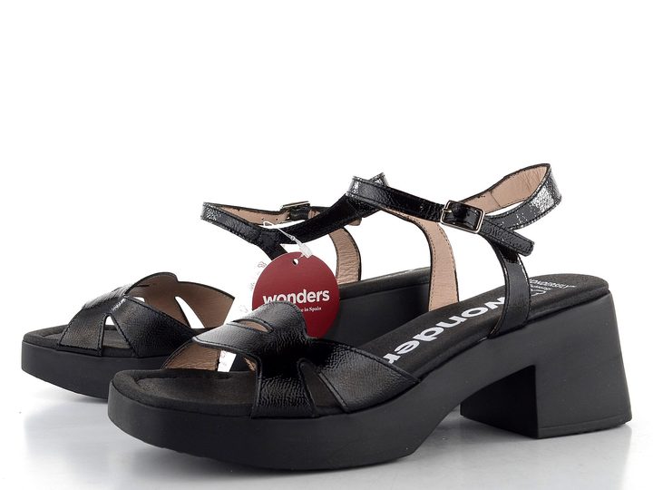Wonders lakované sandály na podpatku Negro D-1021