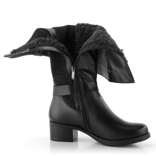 Barton široké černé kozačky s přezkou 12720