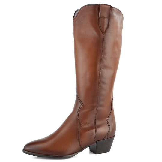 Tamaris kozačky kožené hnědé Cognac western 1-25577-33