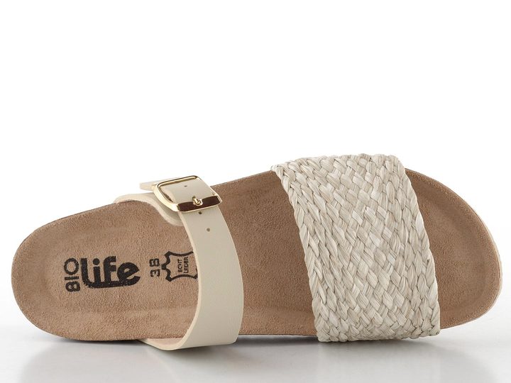 BIO Life fuzbetové pantofle na klínku béžové/lýko 2453.28 Peggy/879