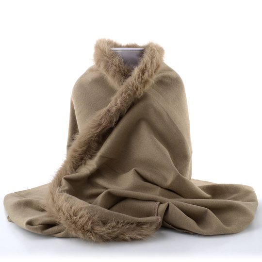 Fraas pončo s kožešinkovým lemem taupe 631206-887